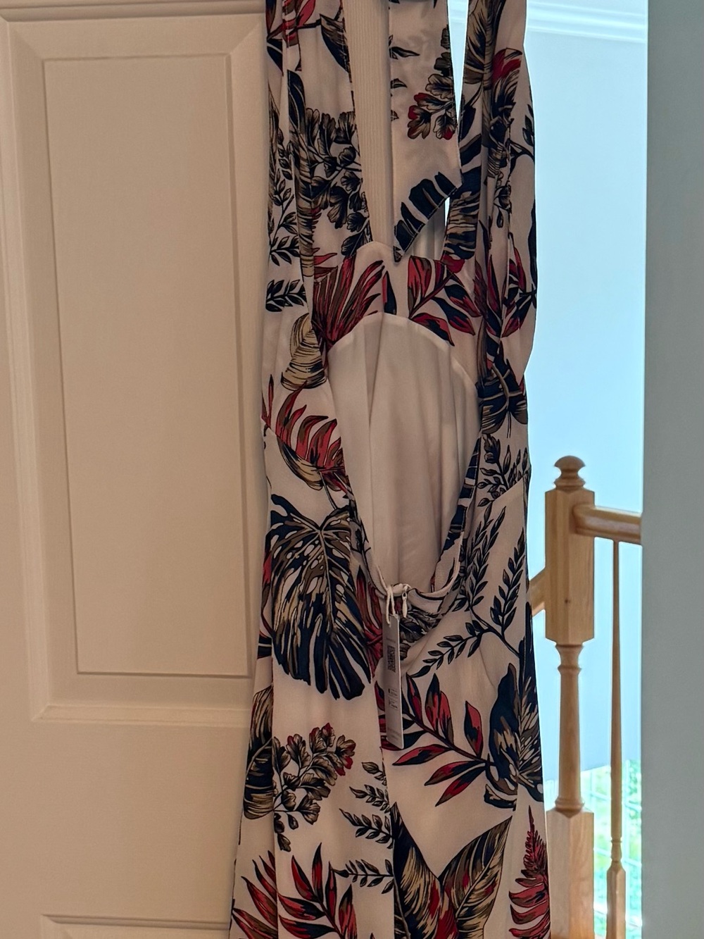 Cupshe White Maxi Dress with Red, Navy & Olive Leaf Print - Picture 2 of 5